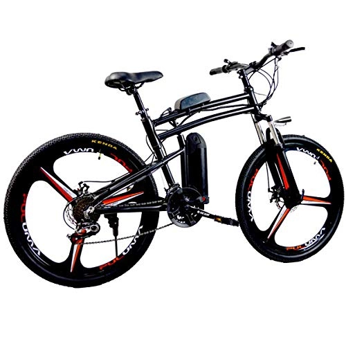 Electric Mountain Bike : W&TT Electric Mountain Bike 36V10Ah Adults Folding E-Bike 250W with 5 Speed LCD Instrument Booster and Full Suspension Fork, 21 Speed Double Shock Absorber Bicycles 26Inch, Black