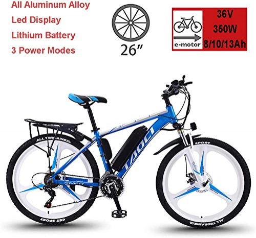 Electric Mountain Bike : WANZIJING CyclingElectric Dirt Bike for Adult, 26" 36V 350W Alloy All Terrain Mountain Ebike Removable Lithium-Ion Battery Bicycle for Outdoor Cycling Travel, Blue, 13AH