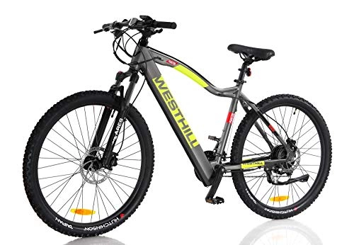 Electric Mountain Bike : Westhill Phantom Electric Mountain Bike | Concealed Integrated Battery - Grey & Yellow (Phantom Plus (14Ah Battery))