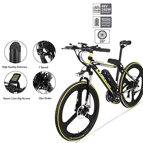 Electric Mountain Bike : WHYTT 26 Inch Electric Mountain Bike, 21 Speed 48V Electric Bike, Lockable Suspension Fork, Power Assist Bicycle with LCD Display Suitable for Traveling in The Wild City