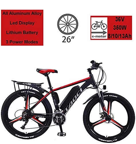 Electric Mountain Bike : WJJH Electric Bikes for Adult, Magnesium Alloy Ebikes Bicycles All Terrain, 26 36V 350W 13Ah Removable Lithium-Ion Battery Mountain Ebike for Mens, Red, 10Ah65km