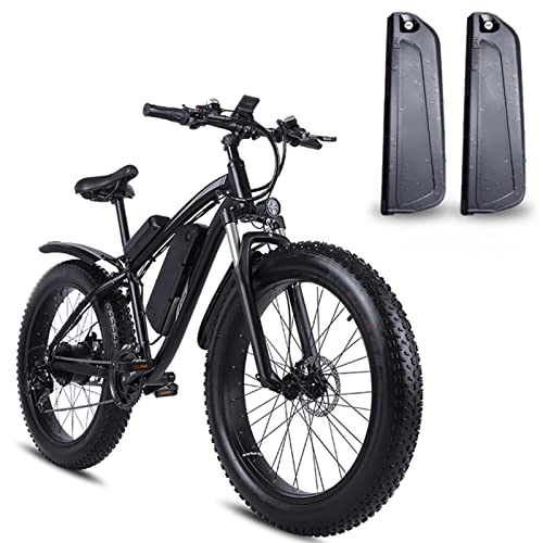 Electric Mountain Bike : WMLD Electric Bike 1000W for Adults 26 Inch Fat Tire Electric Bike Aluminum Alloy Outdoor Beach Mountain Bike Snow Bicycle Cycling (Color : Black-2 batterys)