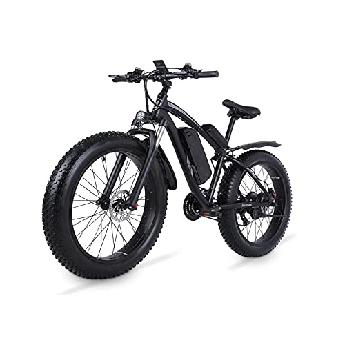 Electric Mountain Bike : WQFJHKJDS Electric Mountain Bike, 750W Motor 48V 13AH Removable Lithium Battery Ebike With Rack, 26" 4.0 Inch Fat Tire Bike, Electric Bicycle For Adults, 21-Speed Gear (Color : Black)