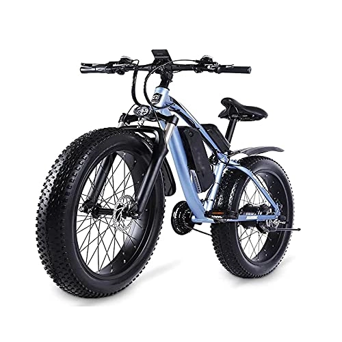 Electric Mountain Bike : WQFJHKJDS Electric Mountain Bike, 750W Motor 48V 13AH Removable Lithium Battery Ebike With Rack, 26" 4.0 Inch Fat Tire Bike, Electric Bicycle For Adults, 21-Speed Gear (Color : Blue)
