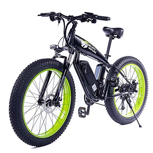 Electric Mountain Bike : WQY Electric Mountain Bike 26 Inches 350W 48V 13Ah Folding Fat Tire Snow Bike 21 Speed E-Bike Pedal Assist Lithium Battery Hydraulic Disc Brakes for Adult, Green
