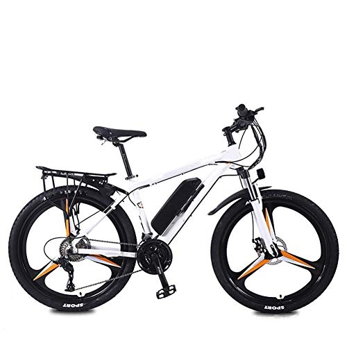 Electric Mountain Bike : WXDP Self-propelled Mountain Travel Electric Bike, Double Disc Brakes 26 Inch Adult City Commute Ebike 27-Speed ​​Magnesium Alloy Integrated Wheels Removable Battery, White Orange, 10AH
