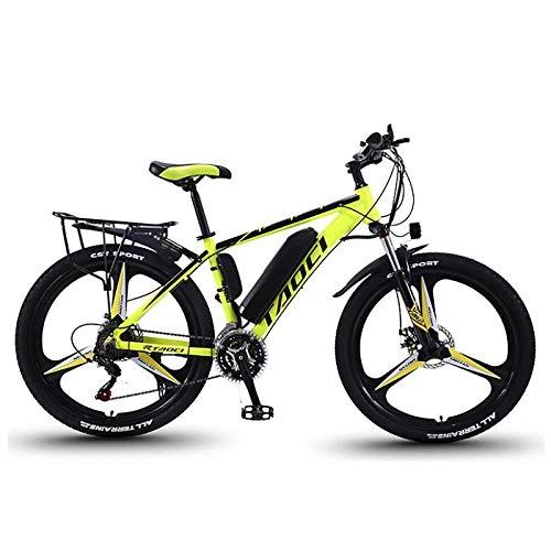 Electric Mountain Bike : WXX 26-Inch Magnesium Alloy LEC Liquid Crystal Display Electric Bicycle Removable Lithium-Ion Battery Off-Road Adult Variable Speed Car Three-Color Optional, Yellow, 10AH