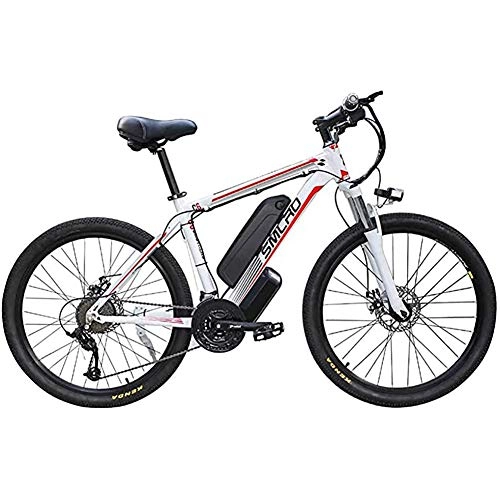 Electric Mountain Bike : WXX 350W 26-Inch Electric Mountain Bike Double-Disc Brake Removable Large-Capacity Lithium-Ion Battery (48V 10AH) Bicycle 21-Speed Gear Three Working Modes, White red