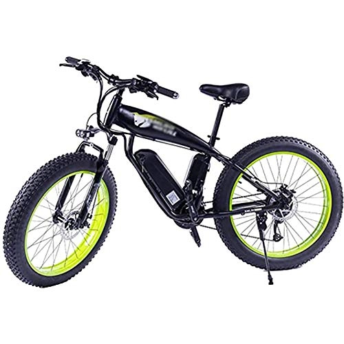 Electric Mountain Bike : WXX Adult Electric Bike, 26 Inches Fat Tire Snow Bike, 350W 48V 10AH Removable Lithium-Ion Battery Bicycle Ebike, Beach Electric Car, for Outdoor Cycling, black green