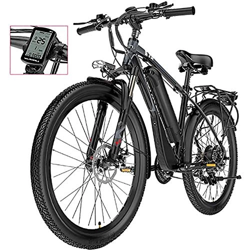 Electric Mountain Bike : WXX Electric Mountain Bike with Rear Seat, 26" 21-Speed Waterproof Electric Bike, 400W with Removable 48V 13AH Lithium-Ion Battery Bicycle Ebike, black gray, 48v13AH
