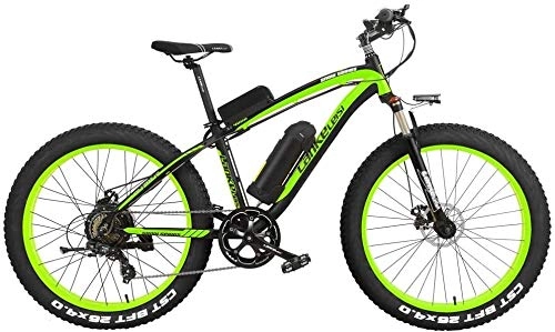 Electric Mountain Bike : XF4000 26 Inch Pedal Assist Electric Mountain Bike 4.0 Fat Tire Snow Bike 1000W / 500W Strong Power 48V Lithium Battery Beach Bike Lockable Suspension Fork (Color : Black Green, Size : 1000W 10Ah)