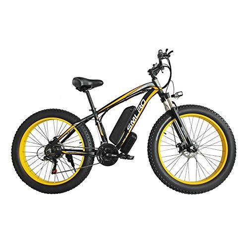 Electric Mountain Bike : XHJZ 26'' Electric Mountain Bike with Removable Large Capacity Lithium-Ion Battery (48V 350W), Electric Bike 21 Speed Gear and Three Working Modes, Yellow
