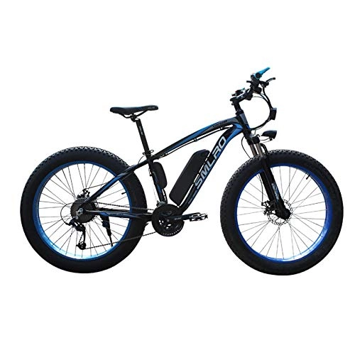 Electric Mountain Bike : xianhongdaye 26-inch fat tire electric bike equipped with electromagnetic brake 48V10AH lithium battery 350W high-power high-speed brushless bicycle-blue