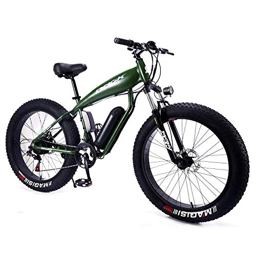 Electric Mountain Bike : xianhongdaye 26-inch mountain snow bike, electric lithium battery, lightweight and fat tires, front and rear mechanical disc brakes, off-road bicycles-green