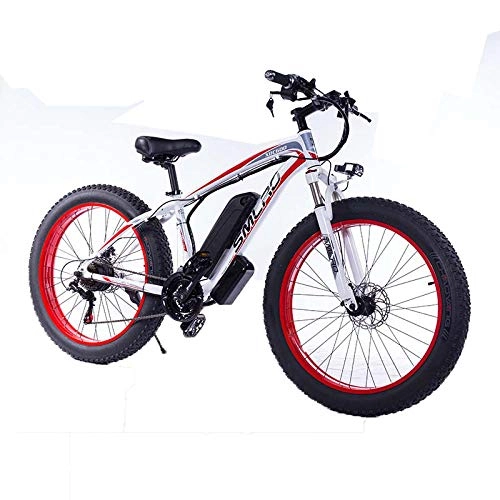 Electric Mountain Bike : xianhongdaye 26 inch wide tire electric mountain bike stealth lithium battery bicycle adult travel 27 speed resistance variable speed electric bicycle 350w-36V10AH white red