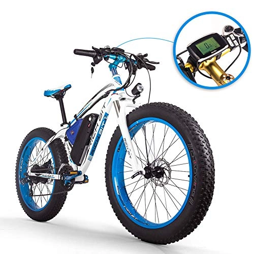 Electric Mountain Bike : xianhongdaye 27.5 inch wide tire electric mountain bike hidden lithium battery bicycle adult travel 5 speed resistance variable speed electric bicycle 400w-Blue