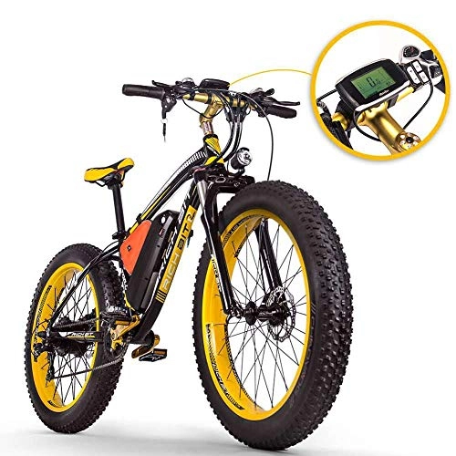 Electric Mountain Bike : xianhongdaye 27.5 inch wide tire electric mountain bike hidden lithium battery bicycle adult travel 5 speed resistance variable speed electric bicycle 400w-Yellow