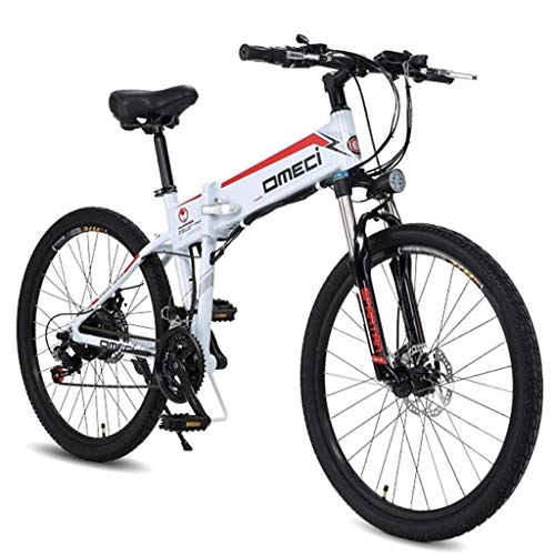 Electric Mountain Bike : Xiaotian 26 Inch Electric Folding Bicycle Bicycle Road Bike Double Suspension 48V10ah 300W Motor, Aluminum Alloy Frame, White