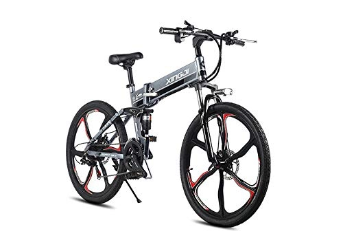 Electric Mountain Bike : XINGJI 26'' Electric Bicycle Foldable (48V 350W 12AH) Integrated LCD Six-Knife Magnesium Alloy Single Wheel Intelligent Remote Control 21-Speed Gear (Gray)