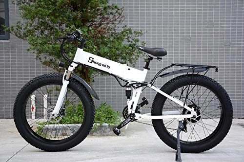 Electric Mountain Bike : XXCY 1000W ebike Fat Tire Electric Bike Folding Mountain Bike 26' Full Suspension 48V12AH 21 Speeds Pedal Assist (white)