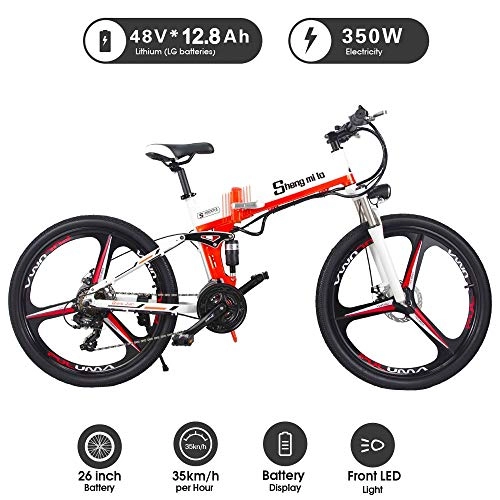 Electric Mountain Bike : XXCY M80 26' e-bike MTB 48V 350W Men Folding Ebike 21 Speeds Mountain&Road Bicycle with 26inch Tire, Disc Brake and Full Suspension Fork (orange)