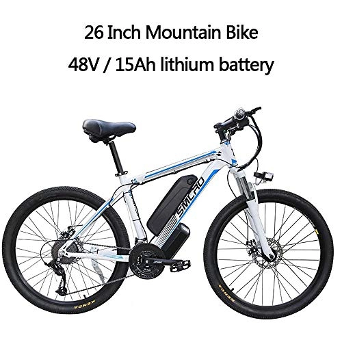 Electric Mountain Bike : YDBET Electric Mountain Bike, E Bikes Bicycles for Adults, 26 Inch Aluminum Alloy Removable 350W Ebike Bikes 27-Speed 48V / 15Ah Lithium-ION, White Blue