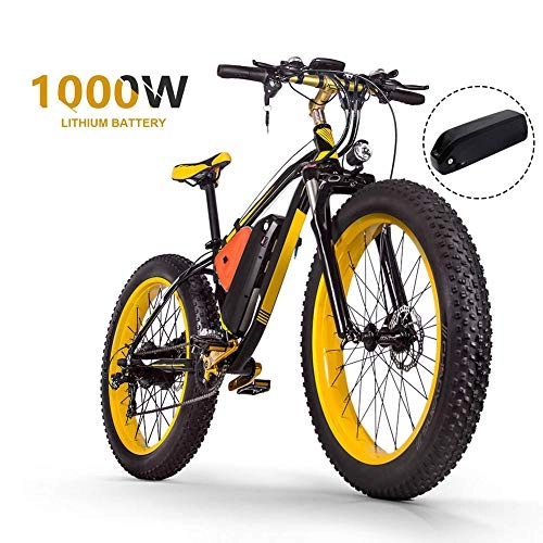 Electric Mountain Bike : YDWLLF Fat Tire Electric Bike Electric Mountain Ebike For Adults 26" 4.0 Inch Fat Tire Electric Bicycle 48v16ah1000w Beach Snow Bicycle Fat Bike With 2pcs Removable Lithium Battery, Black, yellow