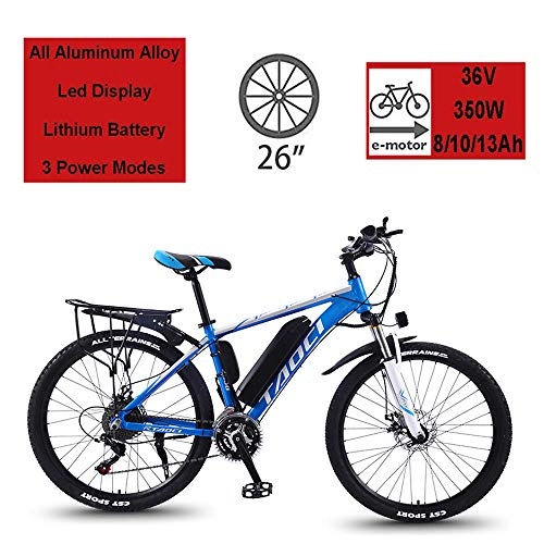 Electric Mountain Bike : YDYG Electric Bike for Adults, Electric Bicycle with Removable Lithium-Ion Battery, 350W, 36V 8Ah / 10Ah / 13Ah, Professional 21 Speed Transmission Gears Mountain / Commute Bike, Blue, 36V8AH
