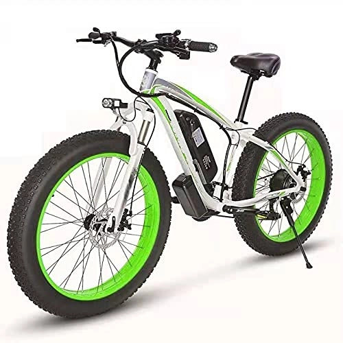 Electric Mountain Bike : YIZHIYA Electric Bike, 26" Adults Fat Tire E-bike, Front and Rear Disc Brakes, 48V 10Ah Lithium Battery, 21 Speed Mountain Electric Bicycle, All terrain Snow cross-country Electric Bike, White green