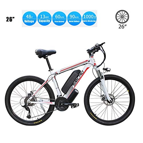 Electric Mountain Bike : YMhome Electric Bike, 26" Electric City Ebike Bicycle With 350W Brushless Rear Motor For Adults, 36V / 13Ah Removable Lithium Battery, White Red