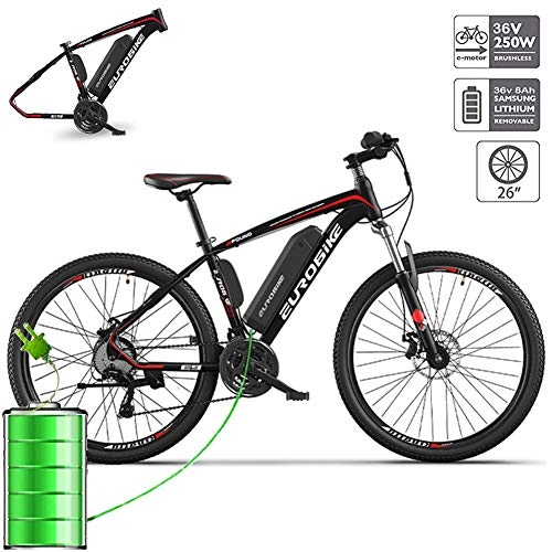Electric Mountain Bike : YMWD Electric Bike Adult Electric Mountain Bike Powerful Fat Tire 250W Ebike 26'' Electric Bicycle Removable 8Ah / 10Ah / 14Ah Lithium-Ion Battery Pack Professional 27 Speed Gears, One wheel, 8 AH
