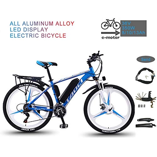 Electric Mountain Bike : YRXWAN 26'' Electric Bike Foldable Mountain Bicycle for Adults 36V 350W 13AH Removable Lithium-Ion Battery E-Bike for Outdoor Cycling, Blue, 10AH65KM