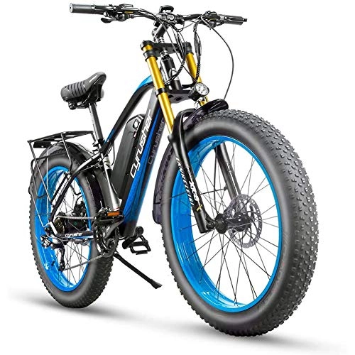 Electric Mountain Bike : YSNJG 26 Inch Wheel All Terrain Fat Electric Bicycle Aluminum Bike 48V 17AH Lithium Battery Snow Bike 21 Speed Hydraulic Disc Brake (Blue)