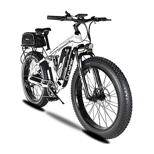 Electric Mountain Bike : YSNJG 48V 13A Electric Mountain Bike USB Charging Stand with Full Suspension and Intelligent LCD & Big Tyre 26 x 4.0 (White)