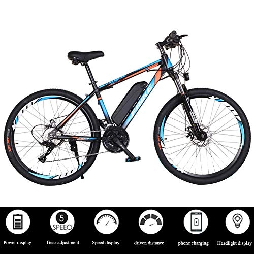 Electric Mountain Bike : YXYBABA 26" Electric Bike City Commute Bike 36V / 10AH High-Efficiency Lithium Battery 250W Brushless Gear Motor High Carbon Steel 27 Speed Electric Bicycle, Disc Brake, Black blue