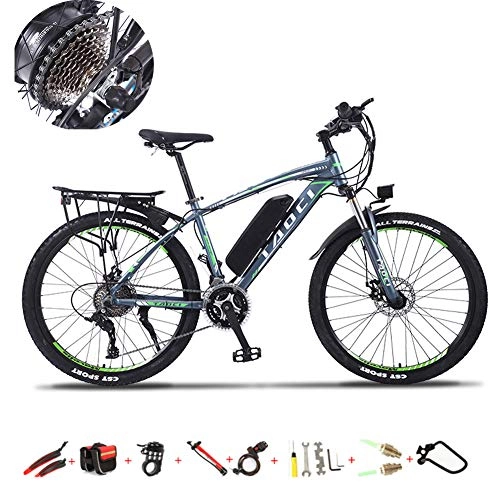 Electric Mountain Bike : YXYBABA 26'' Electric Bike Electric Mountain Bike with Removable Lithium-Ion Battery (36V 10AH 350W) Premium Full Suspension And 27 Speed Gears Three Working Modes, Green
