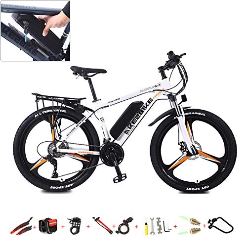 Electric Mountain Bike : YXYBABA 26'' Electric Mountain Bike 27 Speed 350W 36V 8A Lithium Battery Electric Bicycle for Adult Premium Full Suspension And Quality Gear, 3 Working Mode, White