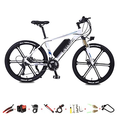 Electric Mountain Bike : YXYBABA 26'' Electric Mountain Bike Aluminum Alloy Bicycles All Terrain Ebike 350W 38V 10AH 27 Speed Alloy Rim for Adult Mountain Bike Bicycle Adult Student Outdoors, White