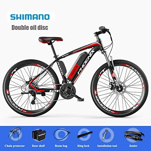 Electric Mountain Bike : YXYBABA 26'' Electric Mountain Bike with Removable Large Capacity Lithium-Ion Battery (36V 250W), Electric Bike 21 Speed Gear And Three Working Modes, Red, Endurance 90km