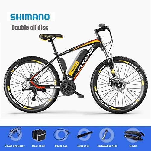 Electric Mountain Bike : YXYBABA 26'' Electric Mountain Bike with Removable Large Capacity Lithium-Ion Battery (36V 250W), Electric Bike 21 Speed Gear And Three Working Modes, Yellow, Endurance 70km