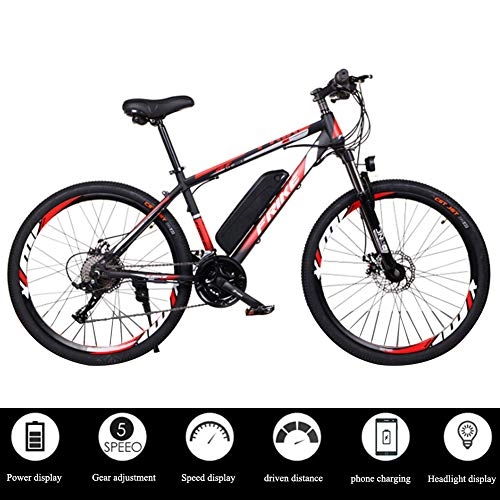 Electric Mountain Bike : YXYBABA 26 Inch 21-Speed Mountain Bike Bicycle Lithium Battery Mountain Electric Bike Bicycle 36V 8AH 250W Brushless Gear Motor Electric Bicycle with Dual Disc Brakes, Black red