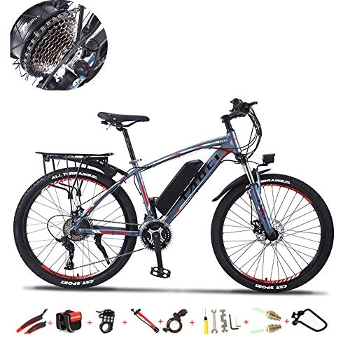 Electric Mountain Bike : YXYBABA Electric Bike for Adult Electric Bike 26 Inch And Three Working Modes with 36V 13Ah Lithium-Ion Battery, Premium Full Suspension with 36V 8Ah Lithium-Ion Battery, 27 Speed Gears, Gray
