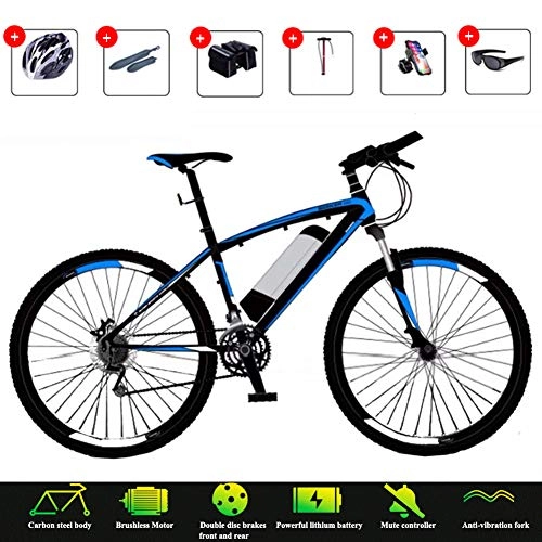 Electric Mountain Bike : YXYBABA Electric Mountain Bike for Adult 26 Inch Wheels, 36V High-Efficiency Lithium Battery-Range of Mileage 50-70Km-High Carbon Steel Electric Bicycle, Disc Brake, Mountain Ebike for Mens, Blue
