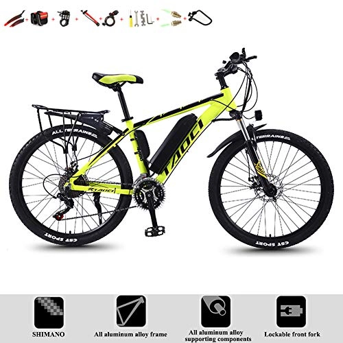 Electric Mountain Bike : YXYBABA Mountain Bike Electric for Adult 360W Aluminum Alloy Ebike Bicycle Removable Detachable Lithium Ion Battery Smart Ebike Mens, 13AH 80 Km, Green