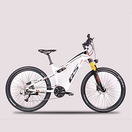 Electric Mountain Bike : ZDK 27.5 inch electric soft tail off-road bike hidden lithium battery electric mountain bike air shock 27 speed, Black red, 9MAX