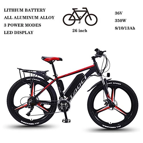 Electric Mountain Bike : ZFY Electric Bike Adult Electric Bicycle Aluminum Alloy Bike Outdoor Ebike36V 350W Removable Lithium-Ion Battery Mountain Ebike, Red-13AH90km