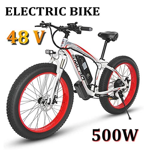 Electric Mountain Bike : ZJGZDCP 21 Speed 350W Folding Electric Bike 26inch * 4.0 Fat Bike 5 PAS Hydraulic Disc Brake 48V 10 / 15Ah Removable Lithium Battery Charging (Color : White-red, Size : 350W-15Ah)