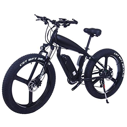 Electric Mountain Bike : ZJGZDCP 26 Inch 21 / 24 / 27 Speed Electric Mountain Bikes With 4.0" Fat Snow Bicycles Dual Disc Brakes Brakes Beach Cruiser Mens Sports E-bikes (Color : 15Ah, Size : Black-B)