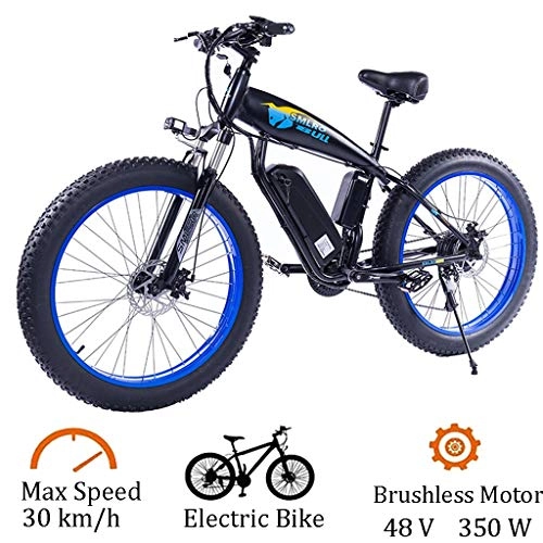Electric Mountain Bike : ZJGZDCP 48V 350W Electric Bike Electric Mountain Bike Fat Tire E-Bike S-h-i-m-a-n-o 27 Speeds Beach Cruiser Mens Sports Bicycle Lithium Battery Hydraulic Disc Brakes (Color : Blue, Size : 48V-15Ah)