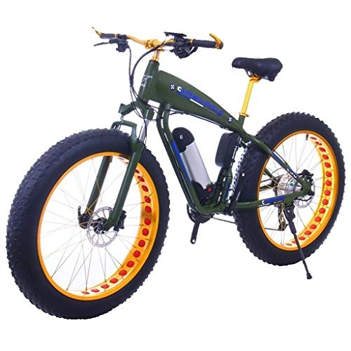 Electric Mountain Bike : ZJGZDCP Fat Tire Electric Bicycle 48V 10Ah Lithium Battery with Shock Absorption System 26inch 21speed Adult Snow Mountain E-bikes Disc Brakes (Color : 10Ah, Size : ArmyGreen)